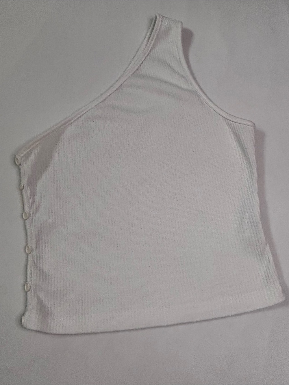 White Ribbed One Shoulder Button Side Tank TopCoastal Minimalist Y2K Quiet Lux